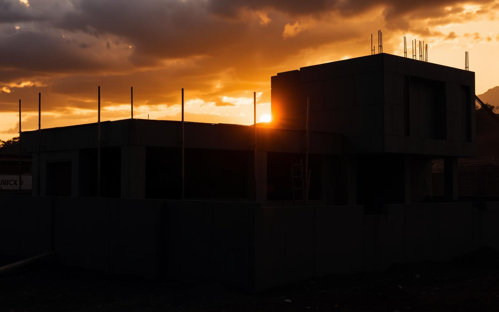 Casa en construcción en Ecuador al atardecer